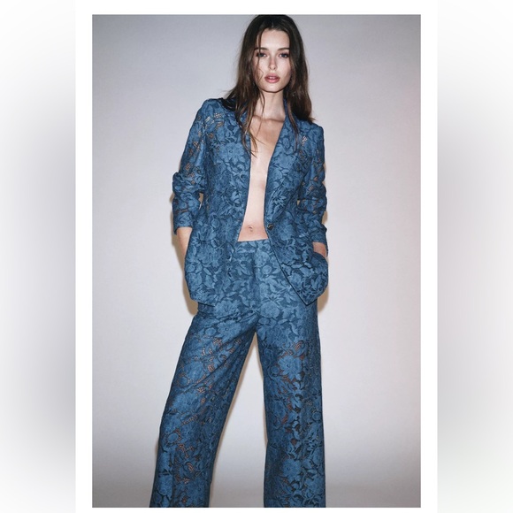 NWT Zara Lace Blazer in Teal Blue Size S - Picture 4 of 17